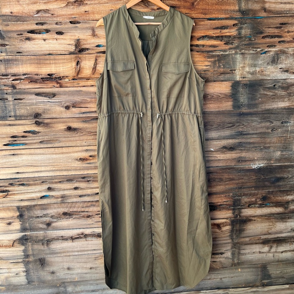 SOPRANO | Olive Sleeveless Maxi Dress with Drawstring Waist XL
